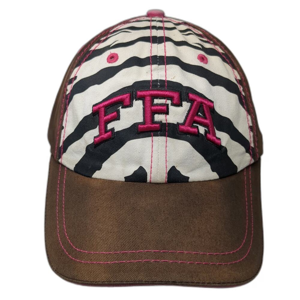 FFA Baseball Cap Brown One Size Zebra Print Pink Stitching Slideback Buckle Hat